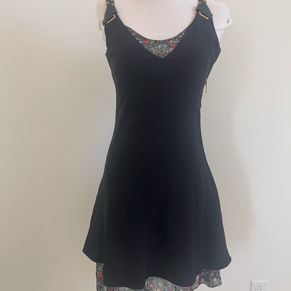 Louis Vuitton 100% Silk Little Black Dress with Leather Straps Size 34 / XS